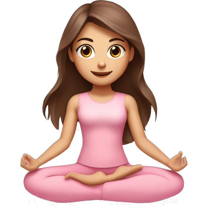 Brunette long hair and brown eyes yoga beautiful girl in light pink pink pink clothes sitting on a yoga mat