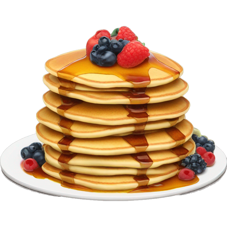 Stack of pancakes with fruit and syrup