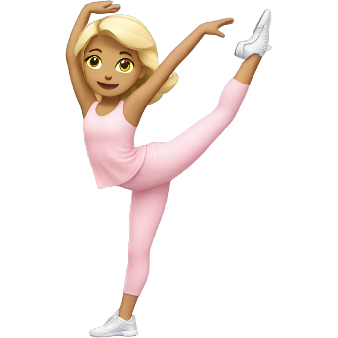 Blonde girl light pink clothes stretching