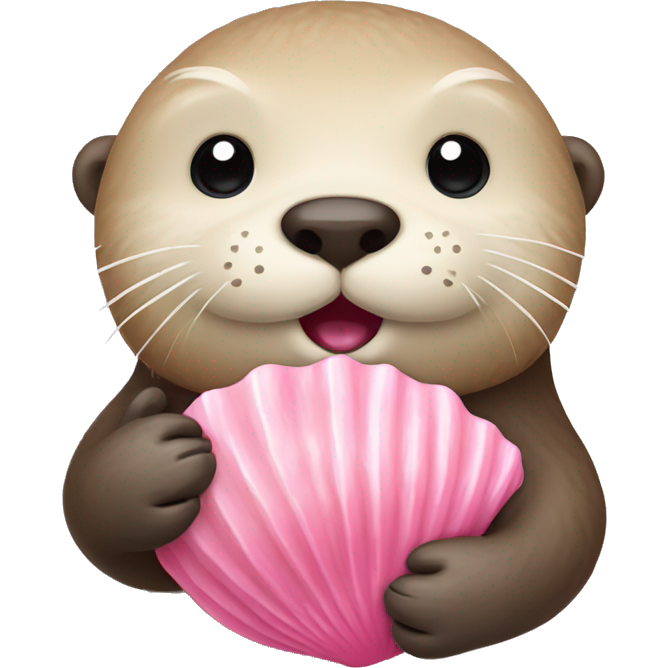Beige sea otter holding pink sea shell