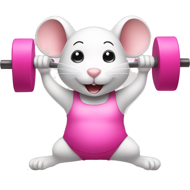 Cute white mouse doing pilates with pink weights