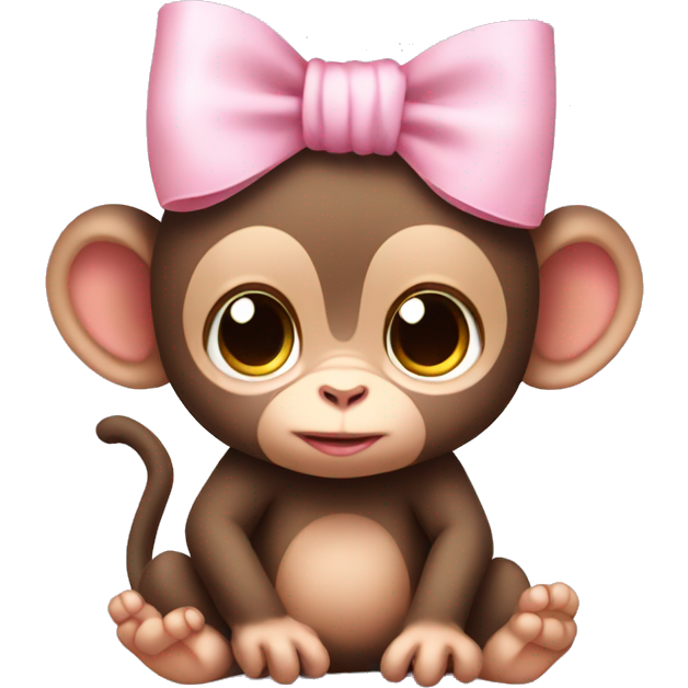 Cute baby monkey with light pink bow on the side of its head