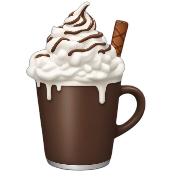 Hot chocolate with whipped cream and a chocolate stick
