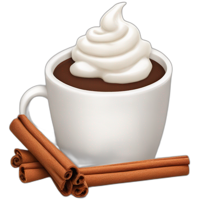 White mug of hot chocolate with whipped cream and cinnamon
