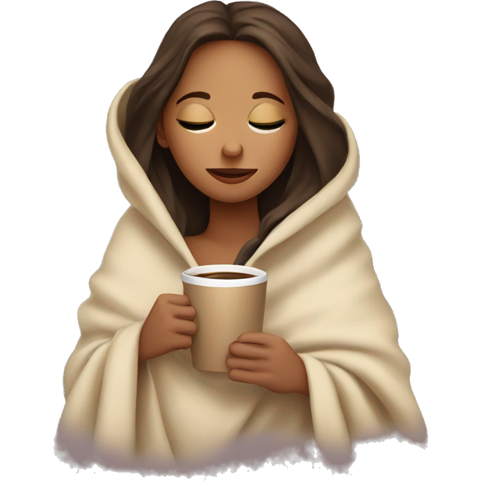 Girl inside a blanket sipping coffee eyes closed