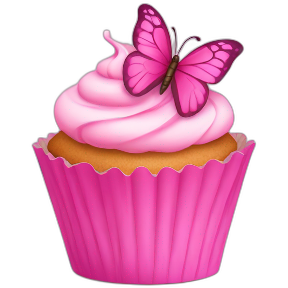 Happy pink cupcake with a pink butterfly