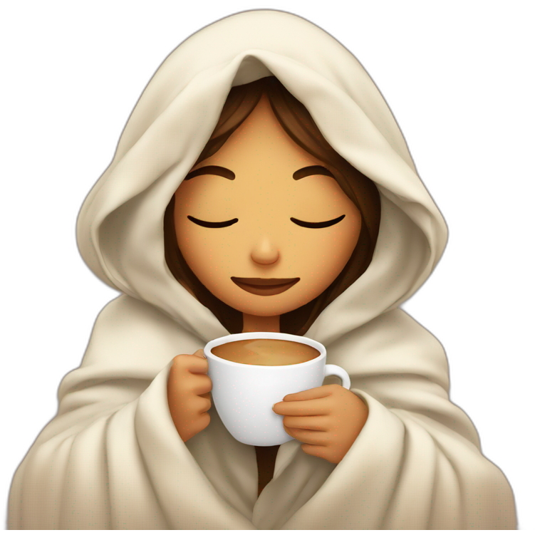 Girl inside a blanket sipping coffee eyes closed