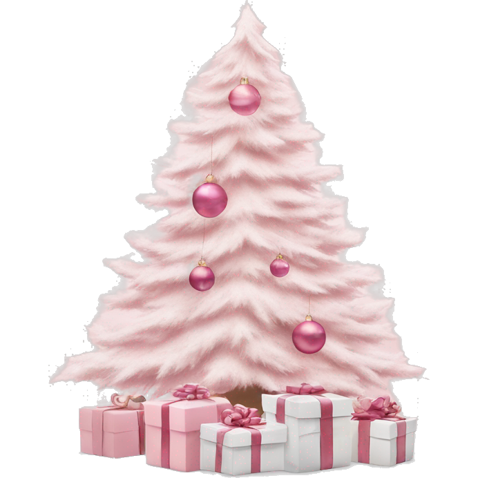 Light pink Christmas gifts under a white Christmas tree
