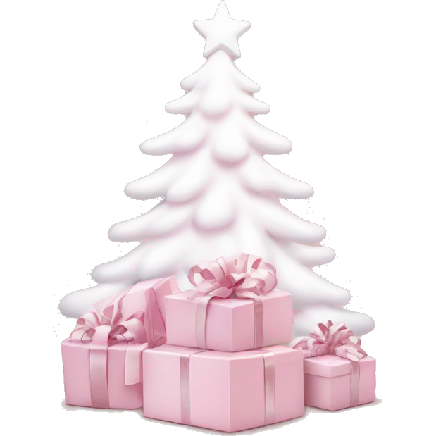 Light pink Christmas gifts under a white Christmas tree