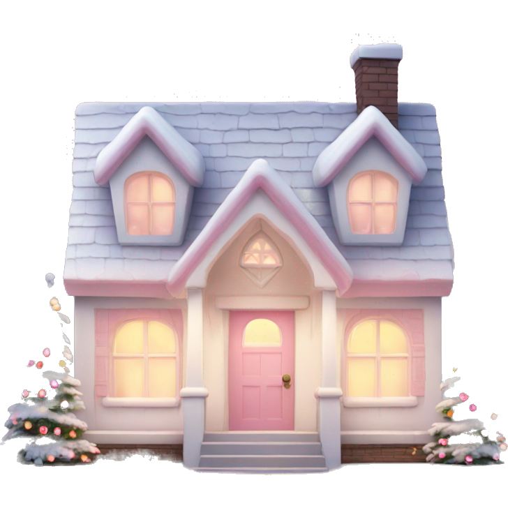 Cute white and light pink house with Christmas lights