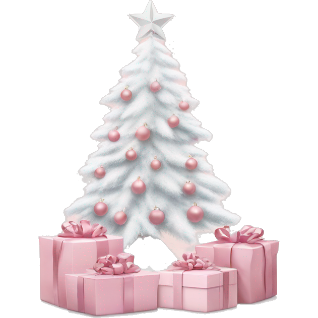 Light pink Christmas gifts under a white Christmas tree