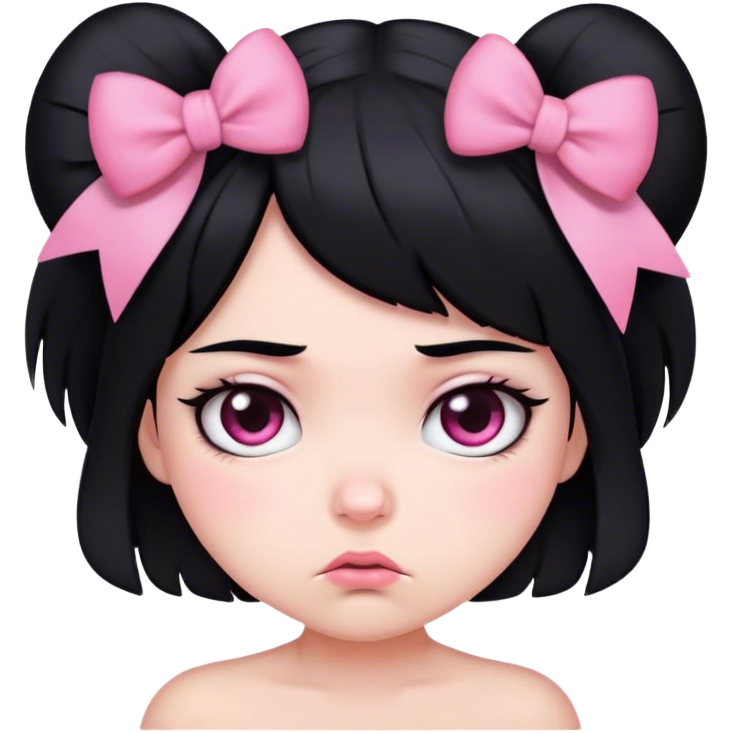 Cute girl black hair pink bow grumpy face