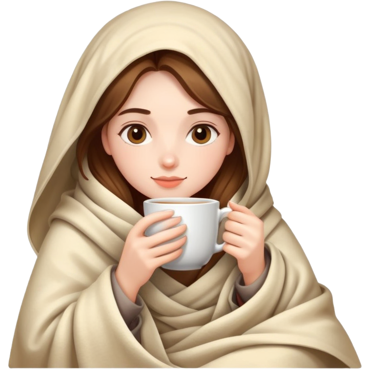 Girl drinking tea with blanket wrapped around her