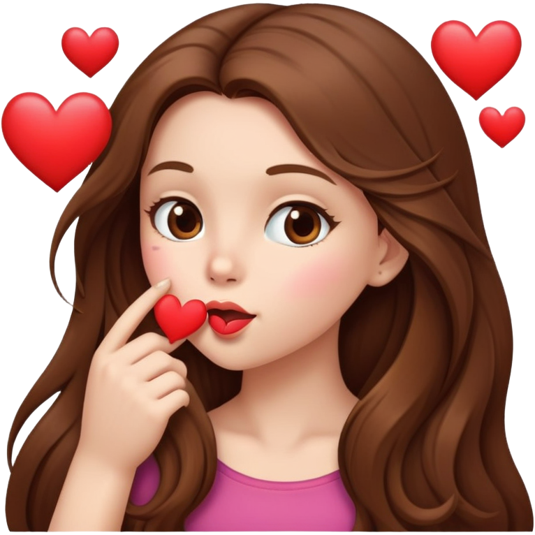 Girl with long brown hair blowing a heart kiss