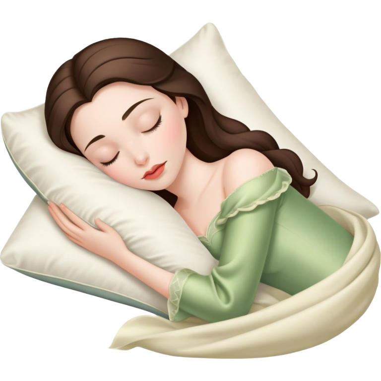 Sleeping beauty brunette white girl with a silk pillow