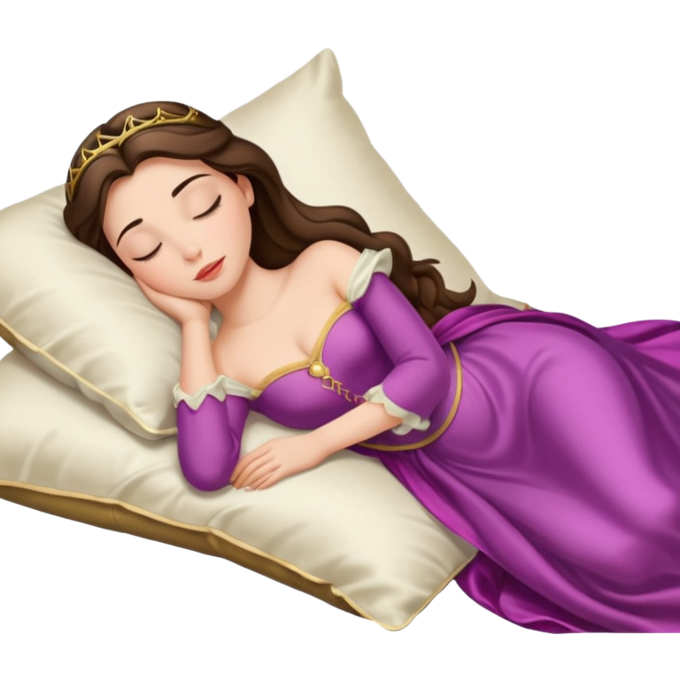 Sleeping beauty brunette white girl with a silk pillow