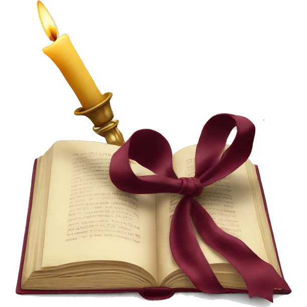 Open book and candlestick with burgundy bow