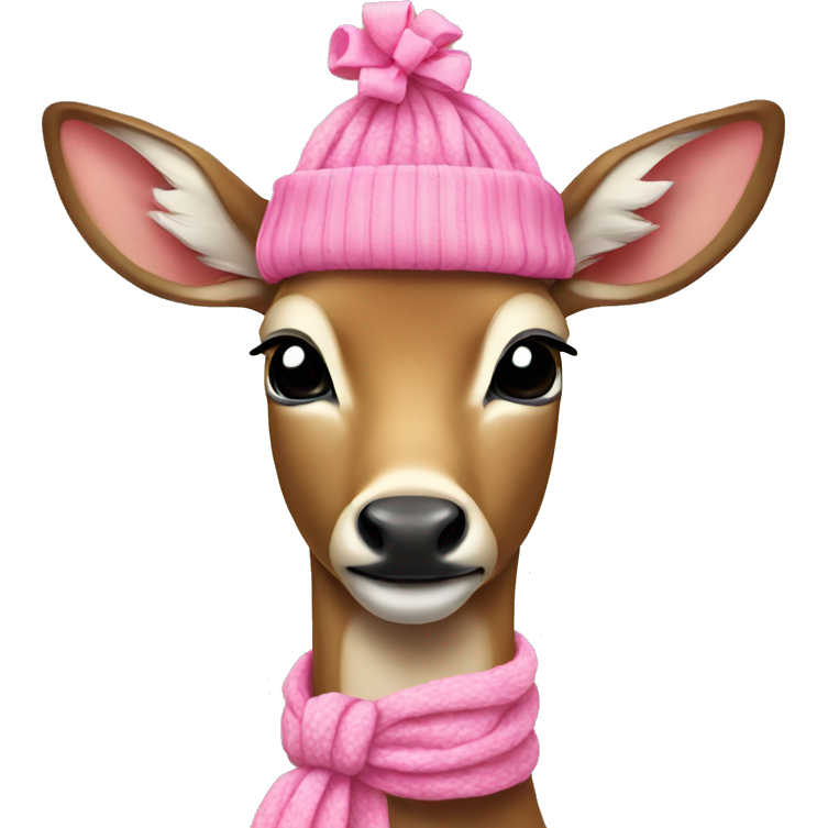 Deer wearing a pink scarf with a bow on its head