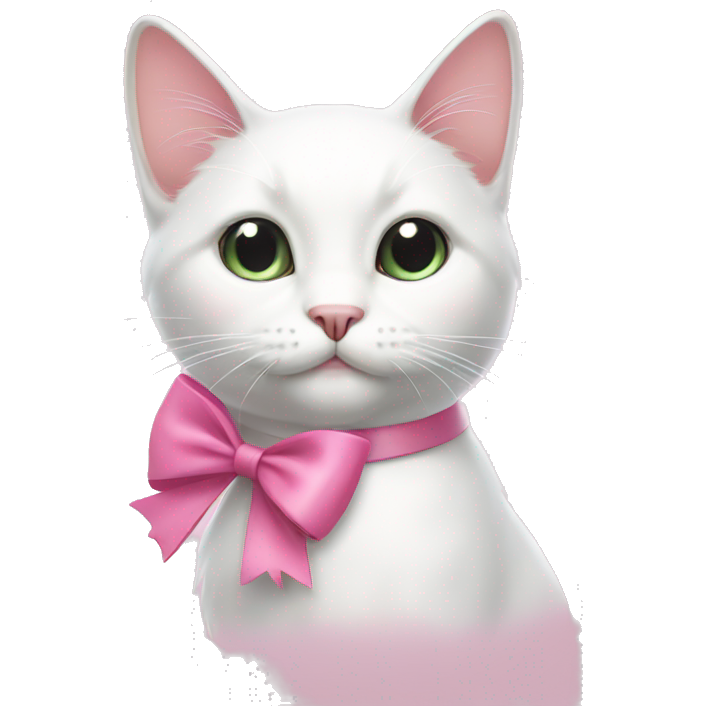 White cat with a pink bow