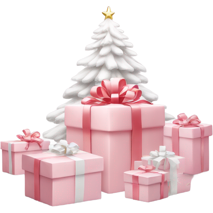 Light pink Christmas gifts under a white Christmas tree
