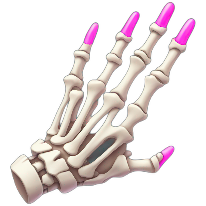 Skeleton hand with long pink nails