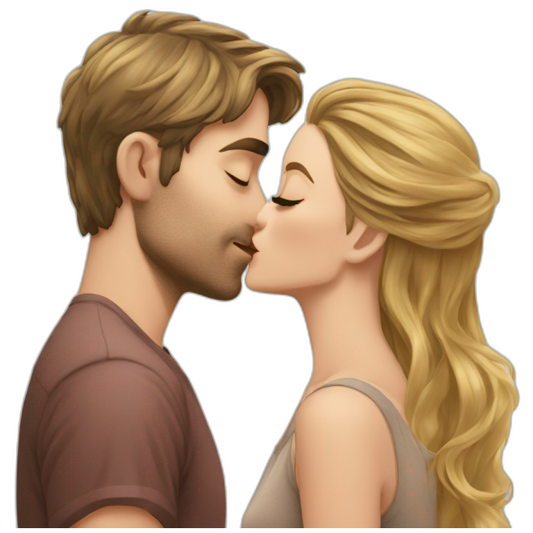 Blond woman kissing brunette man