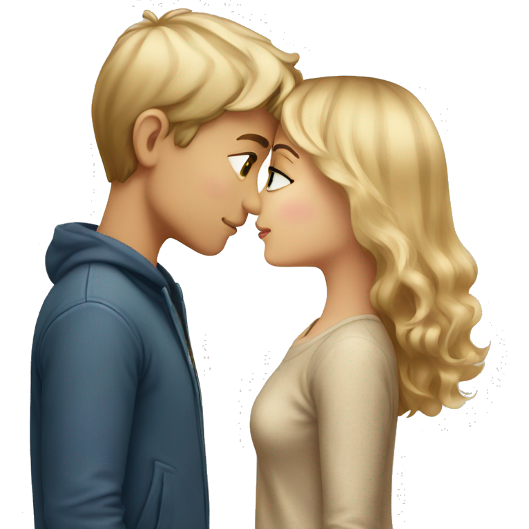 Blonde haired boy and brown haired girl kissing