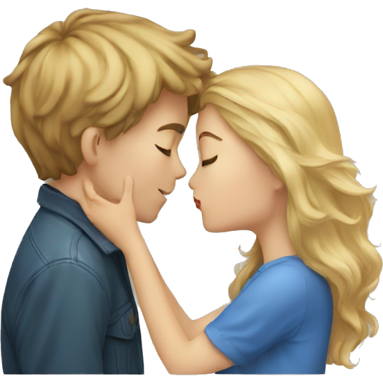 Blonde haired boy and brown haired girl kissing