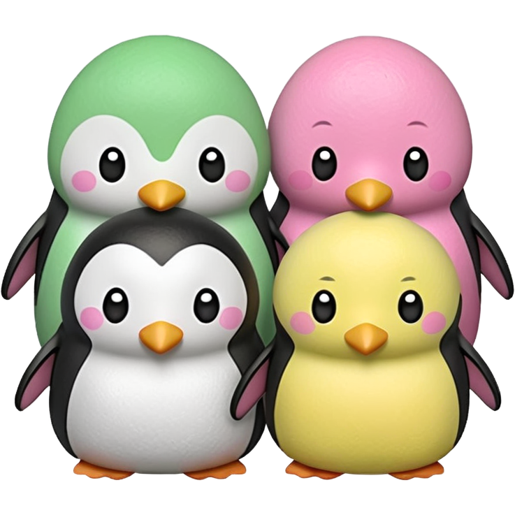 3 dango penguins with the colors of a pink, green, and yellow mochi