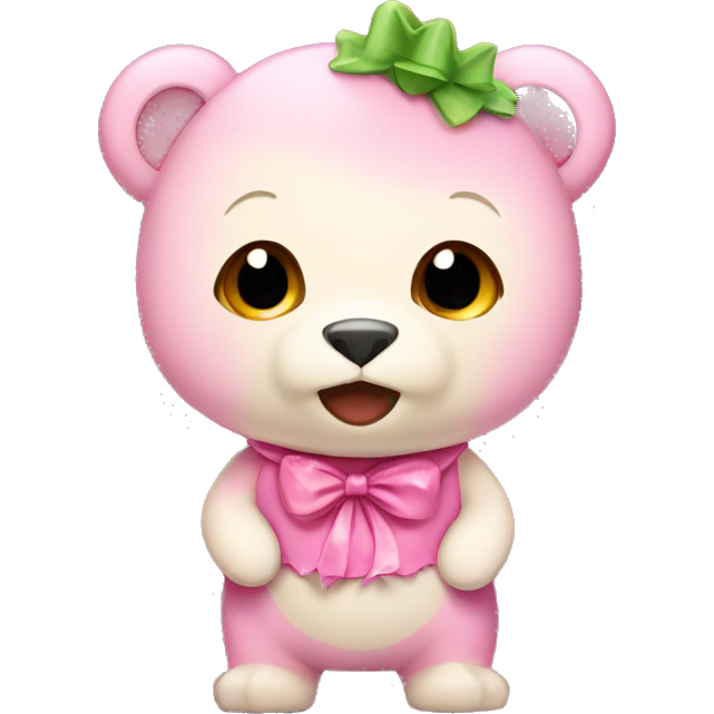 Cute bear with pink bows and dinosaur costume