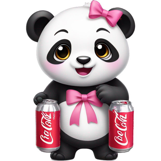 Cute panda with pink bows on its ears and holding cans of diet coke