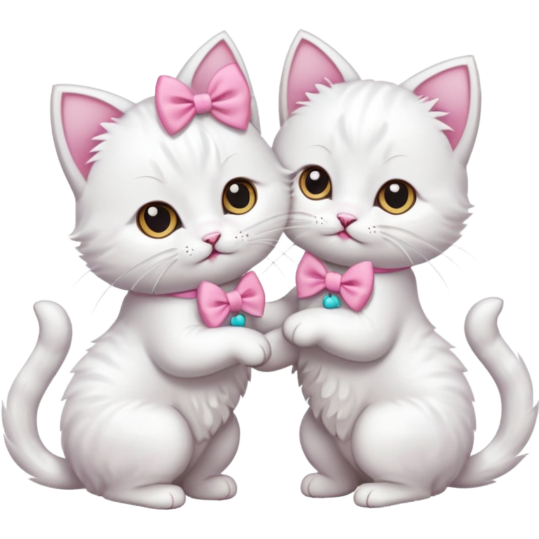 Two cute white cats with bows fighting