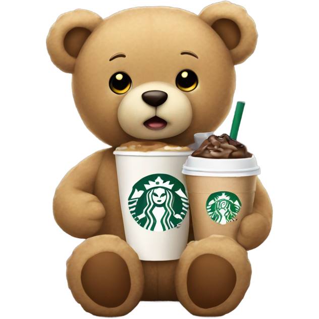 Beige teddy bear drinking Starbucks