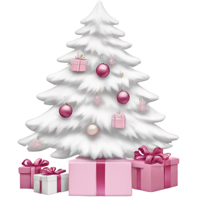 Light pink Christmas gifts under a white Christmas tree