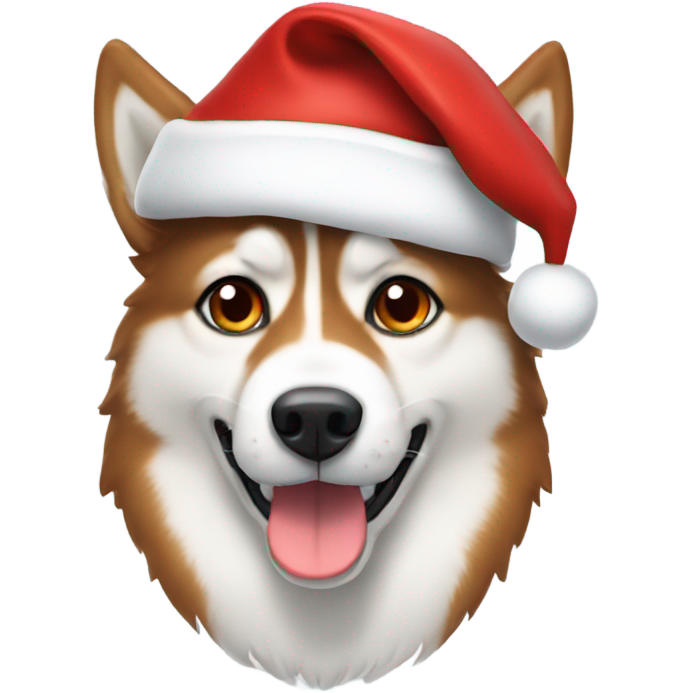 Red husky with Santa hat