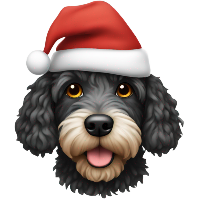 Spoodle wearing Santa hat