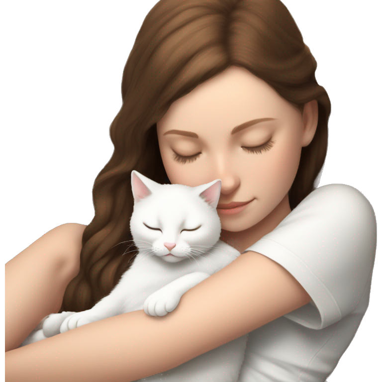White kitty sleeping on brunette white girl's lap