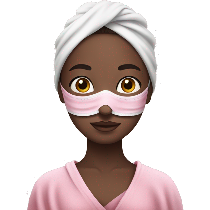 Pale girl with pink face mask in a pink towel with dark brown hair