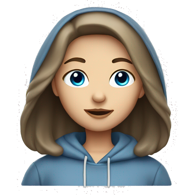 White brunette female Angel with blue eyes and dimples wearing a hoodie