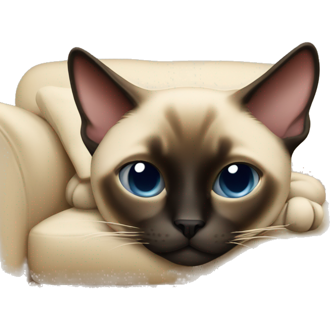 A Siamese cat sleeps on the couch