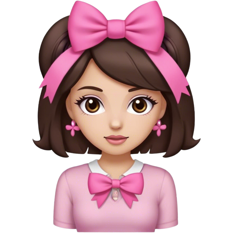 Create a white girl but not too white medium tone with dark brown hair and dark brown eyes with flirty clothes and a bow in her hair the bow is pink but not too big