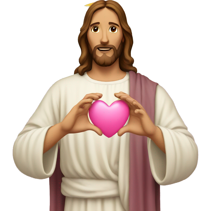 Jesus making pink heart with hands