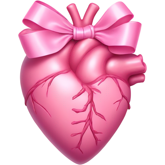Pink anatomical heart pastel pink with pink bow on top
