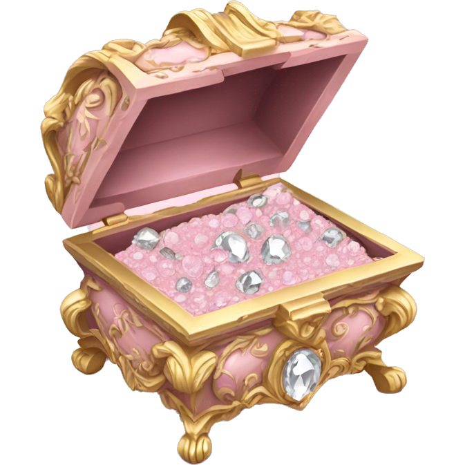 Pale pink Rococo open Treasure box filled with diamonds