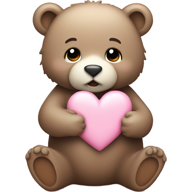 Little bear holding light pink heart