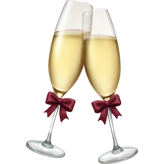 Two glasses of champagne cheering with burgundy bows