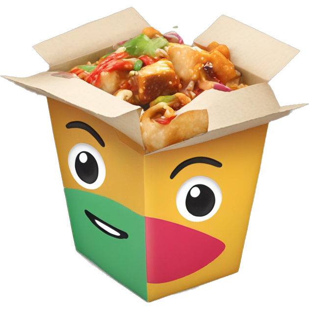 Colorful Chinese food takeout box with kawaii eyes