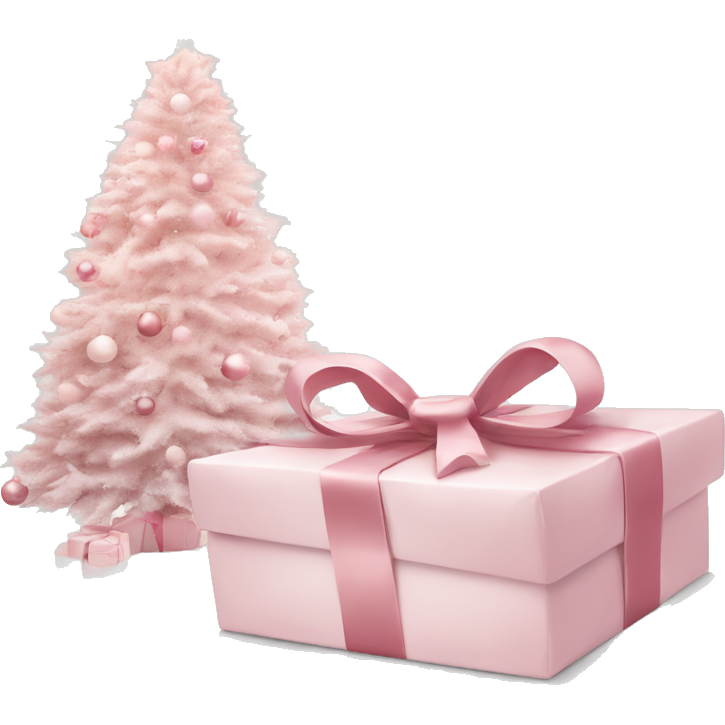 Light pink Christmas gifts under a white Christmas tree