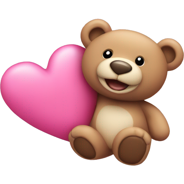 Pink heart and happy teddy bear