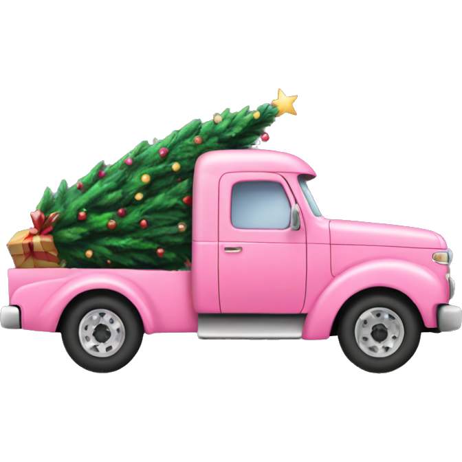 Pink truck carrying a Christmas tree
